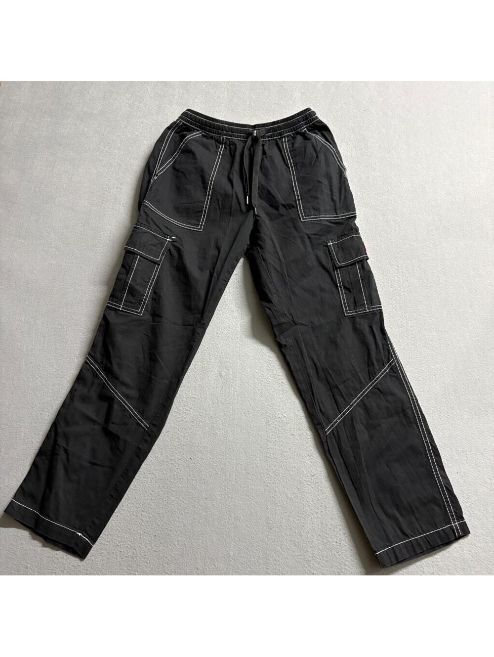 Dickies Girl Cargo Pants Womens XS Black Contrast Stitch Drawstring Utility Y2K